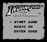 Indiana Jones and the Last Crusade title screen for GameBoy